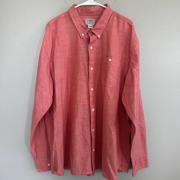 LL Bean Mens Long Sleeve Button Up Shirt XXL-REG 513067 Red Traditional Fit - Picture 6 of 6
